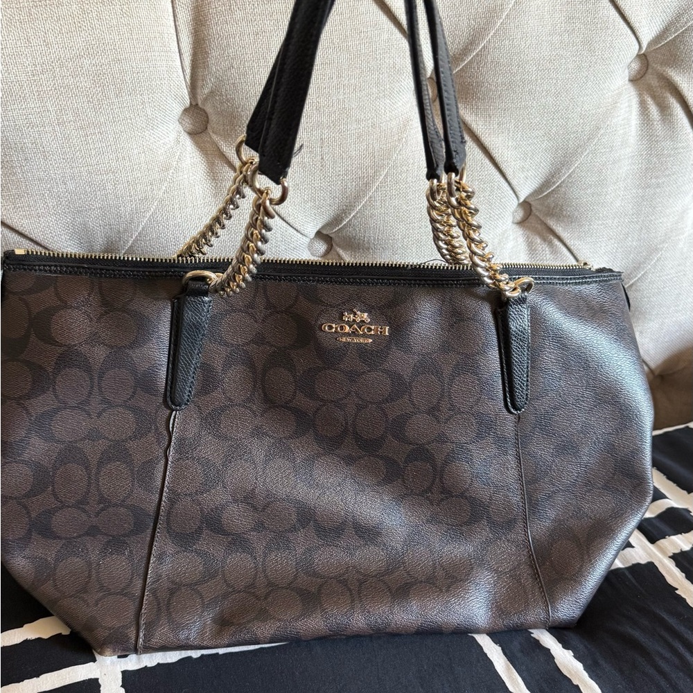 Coach Dark Brown Signature Chain-Handle Tote